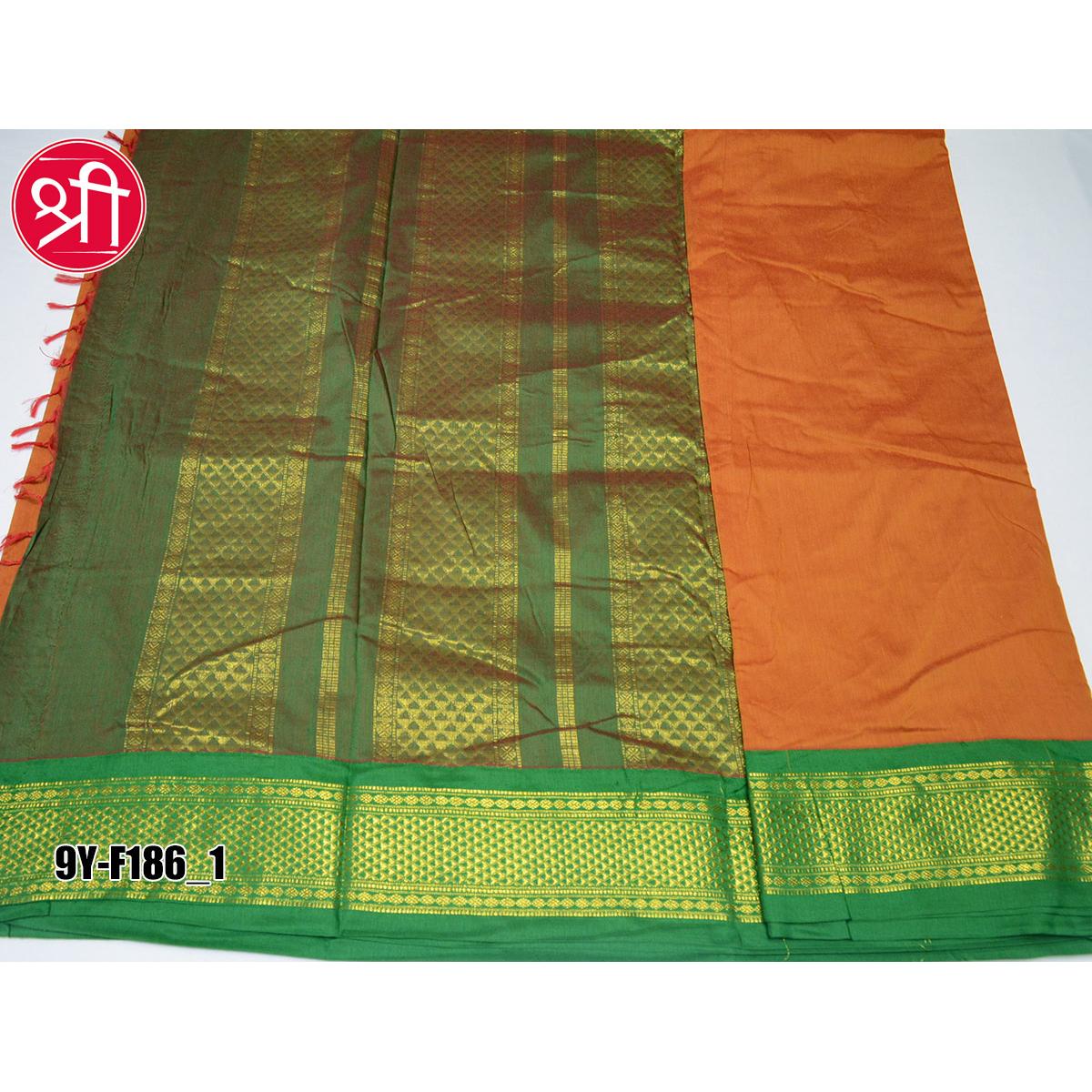 Buy Spewim Womens Cotton Ilkal/Irkal Gas Masrai Cotton 9 Yards Saree With  Blouse Piece(Ilkal G.M Cotton 9War(9) Orange+Green) at Amazon.in