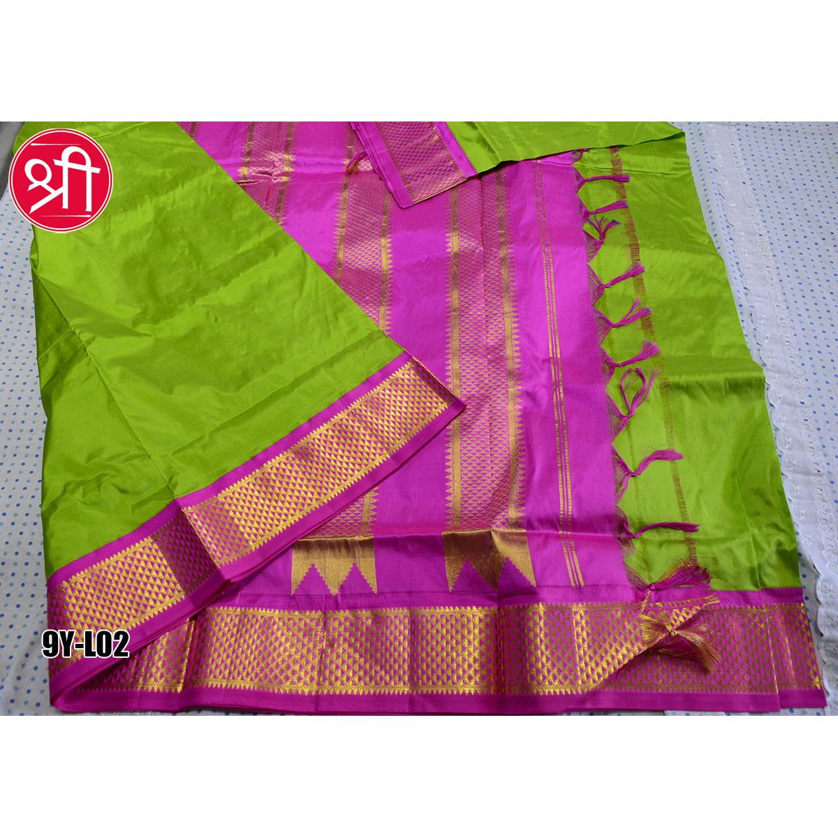 9 yards saree Red colour body Green Grand Border